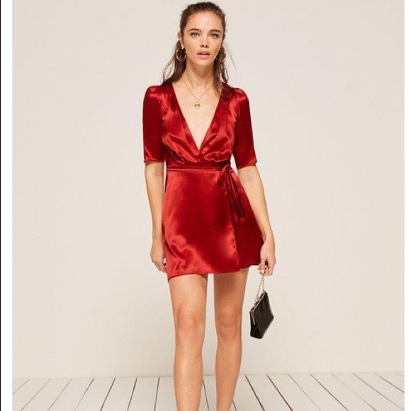 reformation red silk dress
